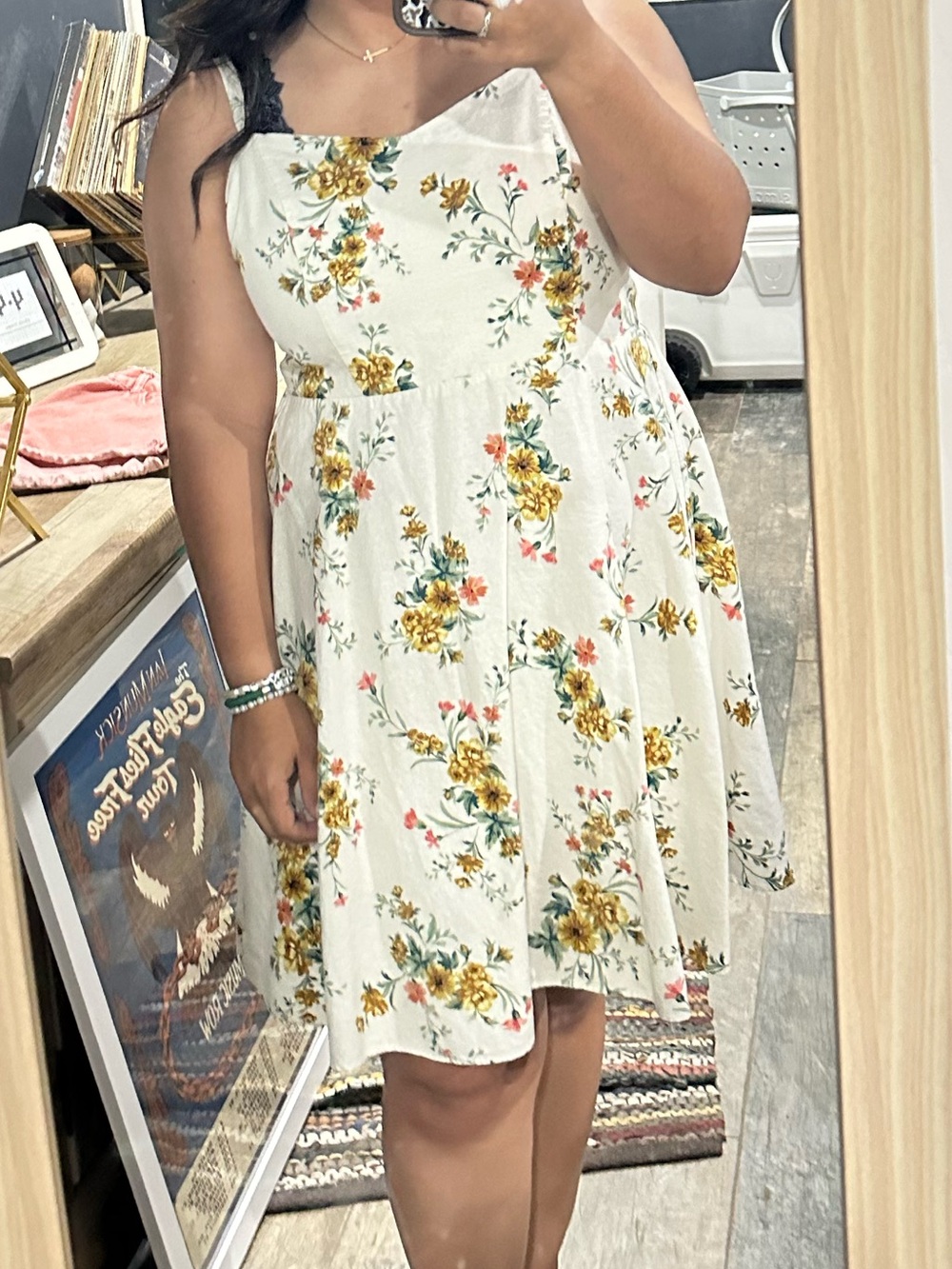 White Floral Sundress with Yellow & Green Print - Picture 1 of 1